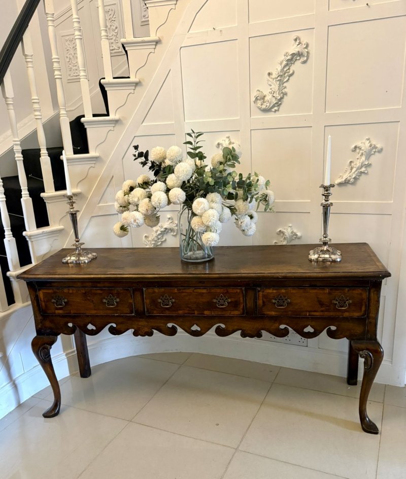 Antique Georgian Style Oak Dresser Base Sideboard Cabriole Leg Console Table - Image 2